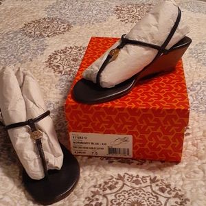 Tory Burch blue wedges